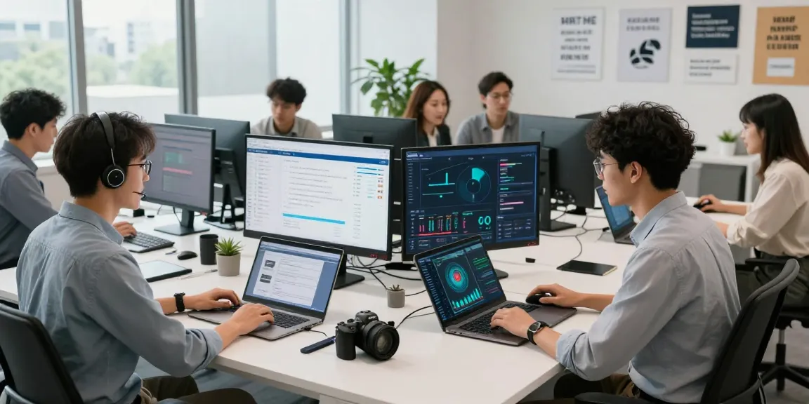 Dynamic workspace showcasing Digital Employee collaboration with professionals and advanced technology.
